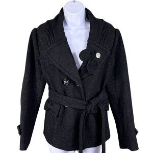 Azi Jeans Womens M Black Double-Breasted Peacoat Old Money Dark Academia Preppy